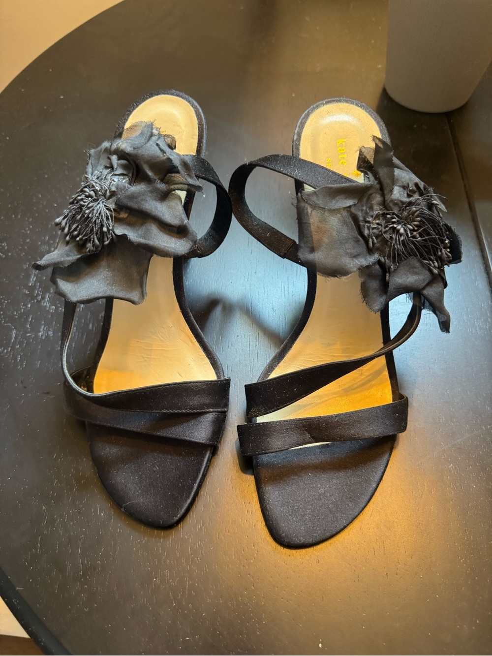 Kate Spade Elegant Black Floral Satin Sandals - Women